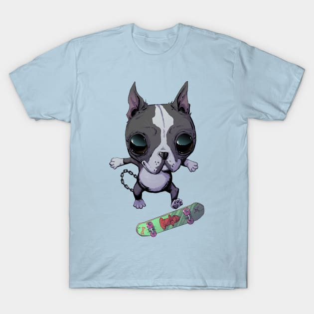 Boston Terrier Skateboarding Gift For Boston Terrier Owners and Lovers T-Shirt by Hutchew